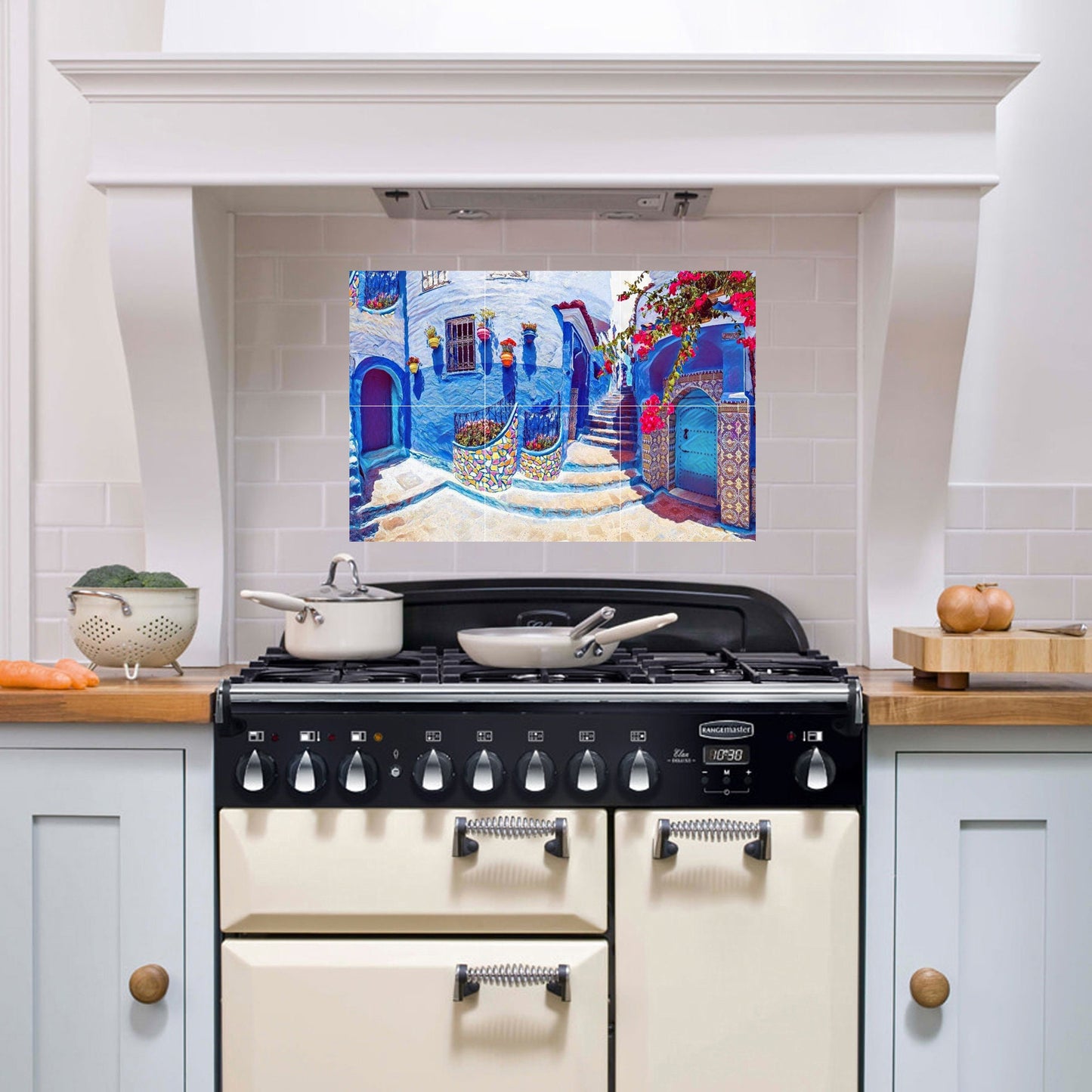 Tile Mural/Mosaic Ceramic Panel of Chefchaouen Morocco - Moroccan ceramics - Chefchaouen Wall Print - Tile Mural - Gloss Tiles - Tile Mosaic