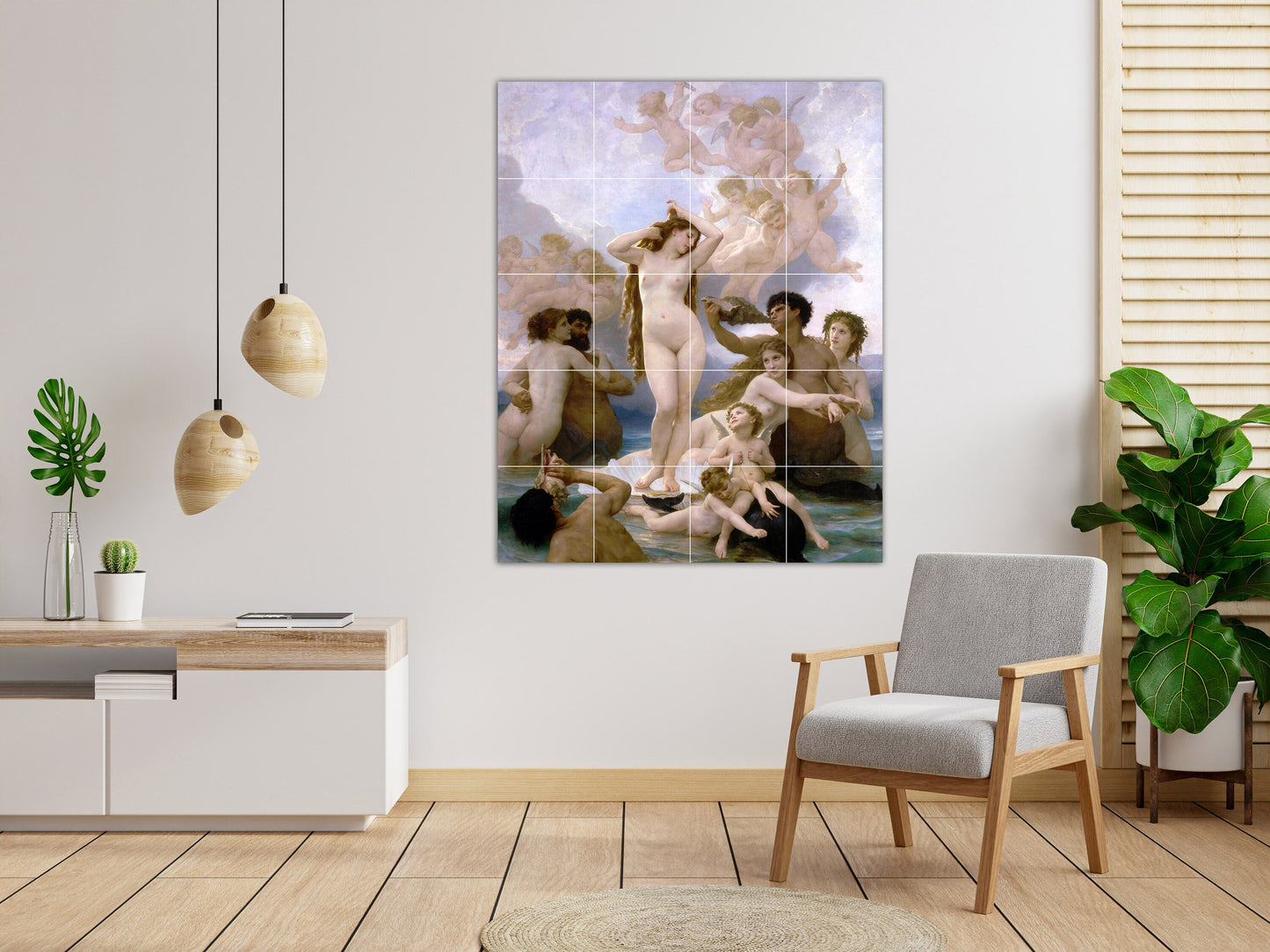 Tile Mural/Mosaic Ceramic Panel of Birth of Venus by Bouguereau - Bouguereau wall print - Bouguereau Wall Art - Nude Venus- Tile Backsplash