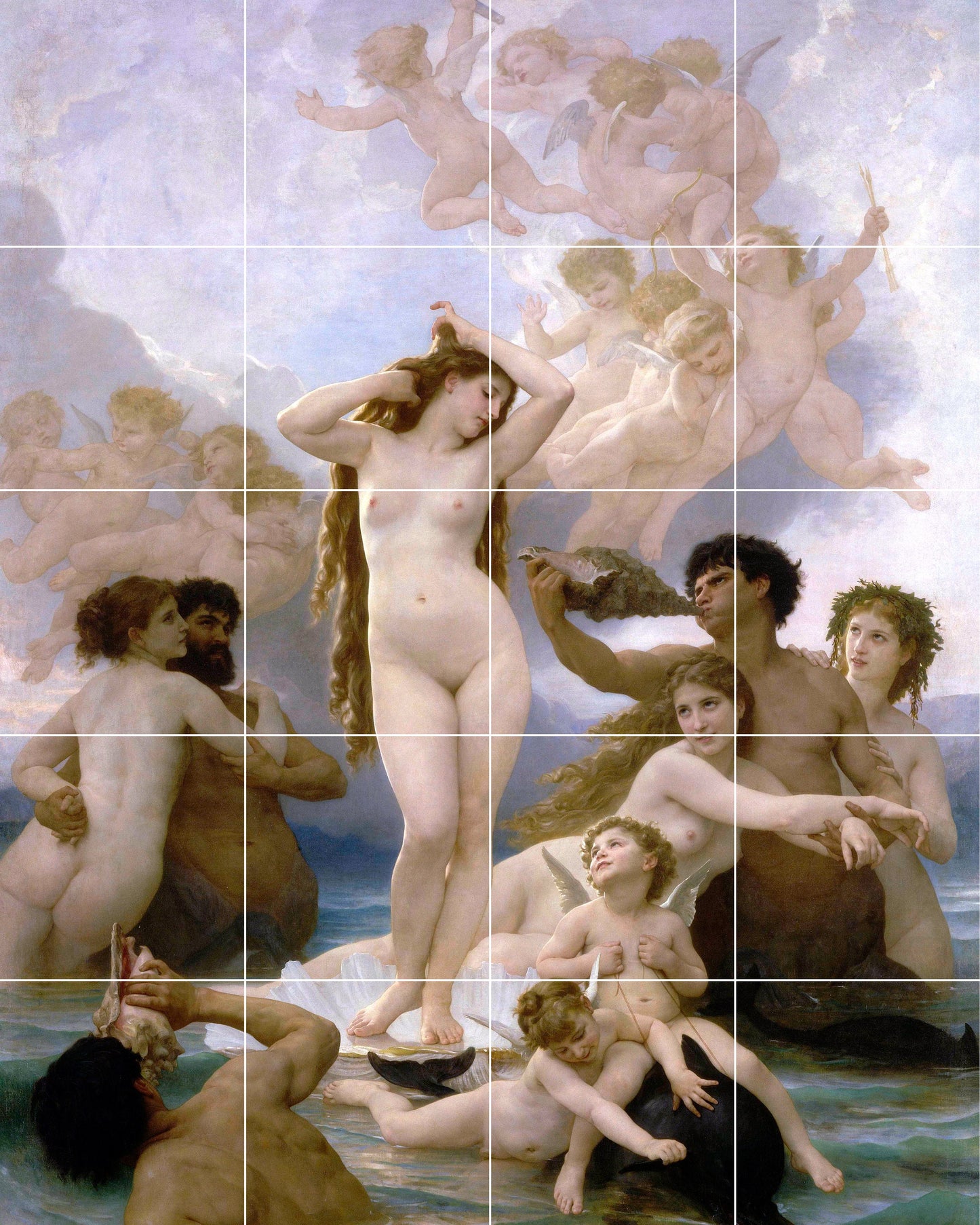 Tile Mural/Mosaic Ceramic Panel of Birth of Venus by Bouguereau - Bouguereau wall print - Bouguereau Wall Art - Nude Venus- Tile Backsplash