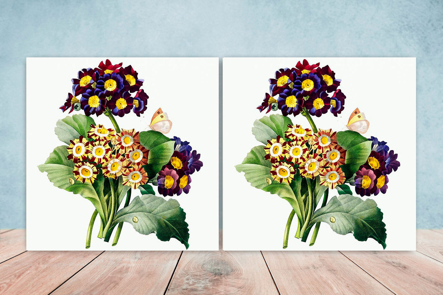 Primula Flowers Ceramic Tiles - Set of 2 Wall Decor Tiles - Kitchen Backsplash Tiles, Table Decorative Tiles, Bathroom Tiles, Coaster
