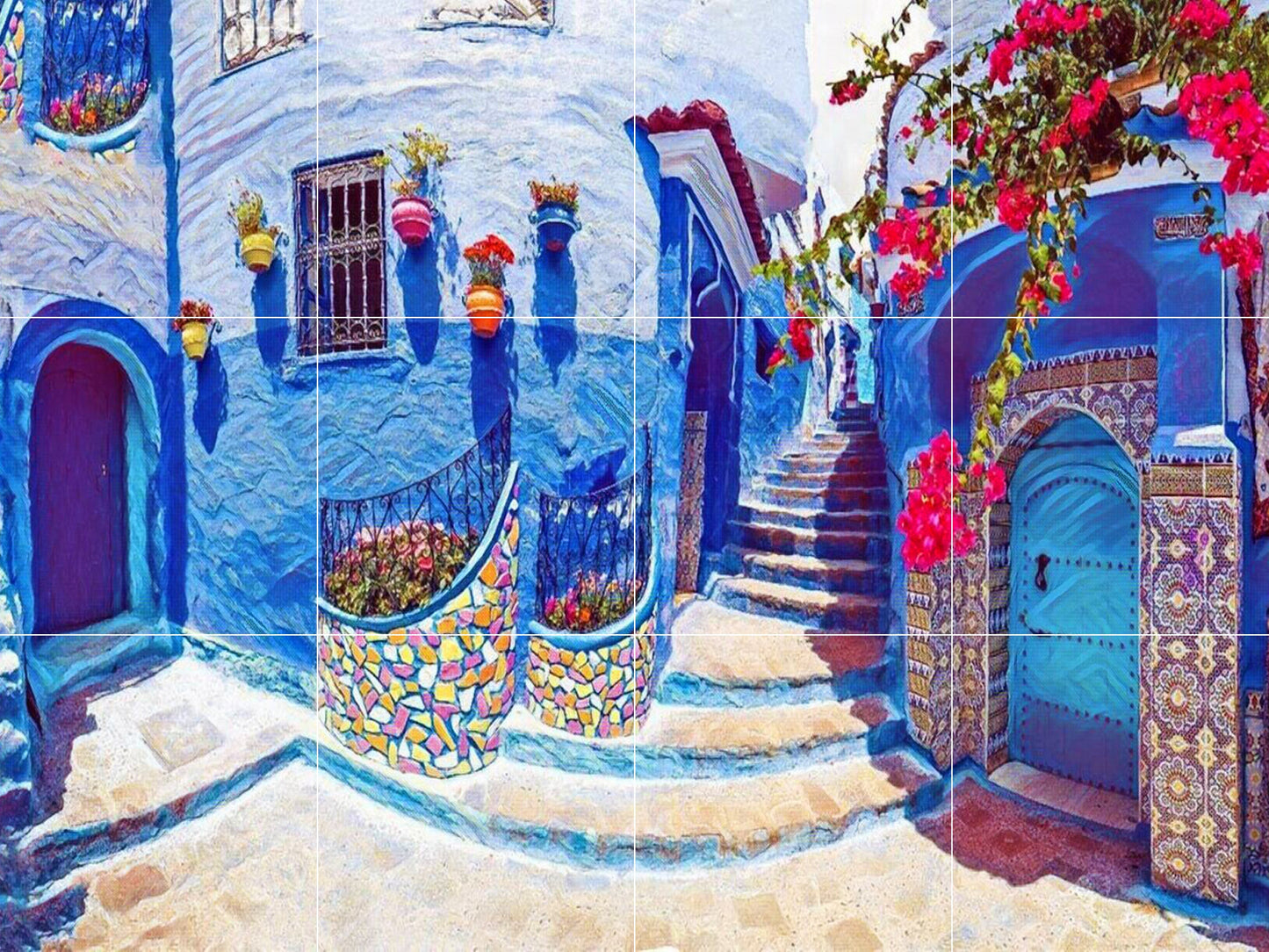 Tile Mural/Mosaic Ceramic Panel of Chefchaouen Morocco - Moroccan ceramics - Chefchaouen Wall Print - Tile Mural - Gloss Tiles - Tile Mosaic