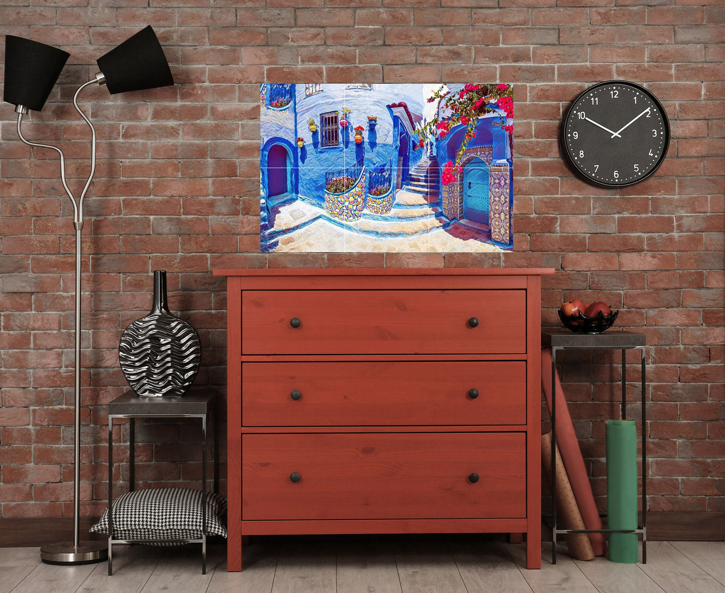 Tile Mural/Mosaic Ceramic Panel of Chefchaouen Morocco - Moroccan ceramics - Chefchaouen Wall Print - Tile Mural - Gloss Tiles - Tile Mosaic