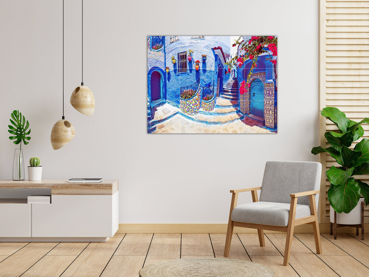 Tile Mural/Mosaic Ceramic Panel of Chefchaouen Morocco - Moroccan ceramics - Chefchaouen Wall Print - Tile Mural - Gloss Tiles - Tile Mosaic