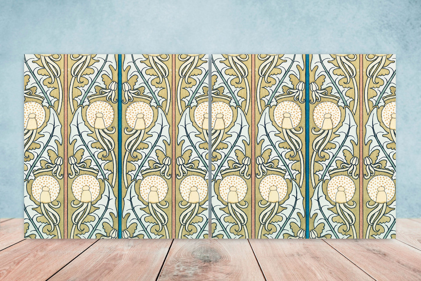 Art Nouveau Dandelions Flower Ceramic Tile Décor -Set of Wall Décor Tiles - Kitchen Backsplash Tiles, Table Decorative Tiles, Bathroom Tiles