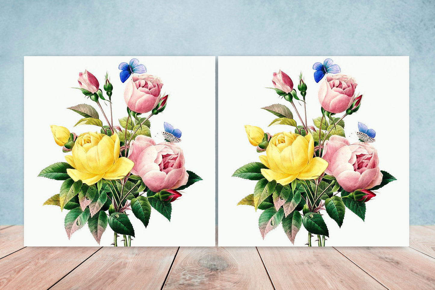 Floral Roses Tiles Flowers Design - Set of 2 Roses Ceramic tiles Wall Décor Flower Tiles - Kitchen Backsplash Tiles, Decorative Tiles,
