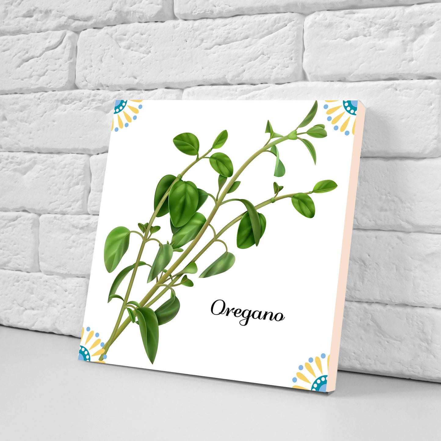 Aromatic herbs print Kitchen Ceramic Tiles - Set of 4 Ceramic Decor Tiles - Kitchen Backsplash Tiles, Bathroom Tiles, Botanical wall art