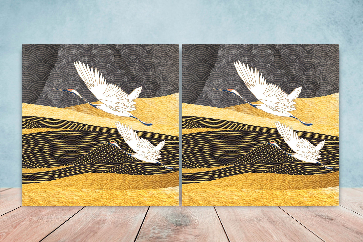Japanese Ceramic Bird Tiles - Set of 2 Japan Wall Decor Tiles - Kitchen Backsplash Tiles, Table Decorative Tiles, Bathroom Tiles, Coaster