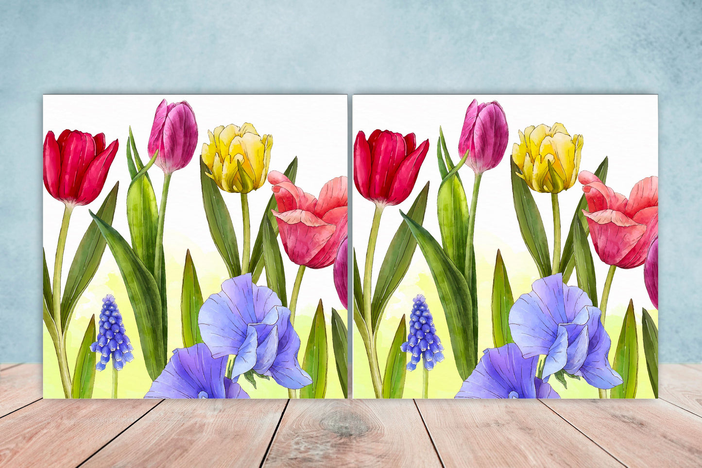 Tulip Tiles Floral Flowers Tile Tulips Design - Set of 2 Decorative ceramic tiles, Backsplash tiles, Bathroom tiles, Kitchen Backsplash