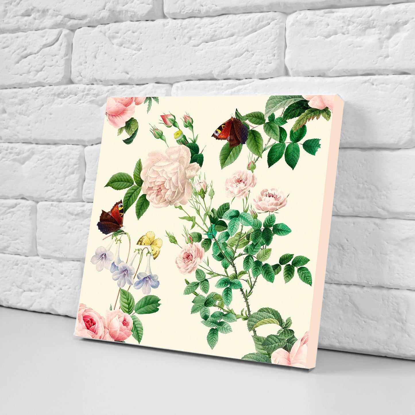 Floral Roses Tiles Flowers Design - Set of 2 Black and Flower Wall Decor Flower Tiles - Kitchen Backsplash Tiles,Table Decorative Tiles,Bath