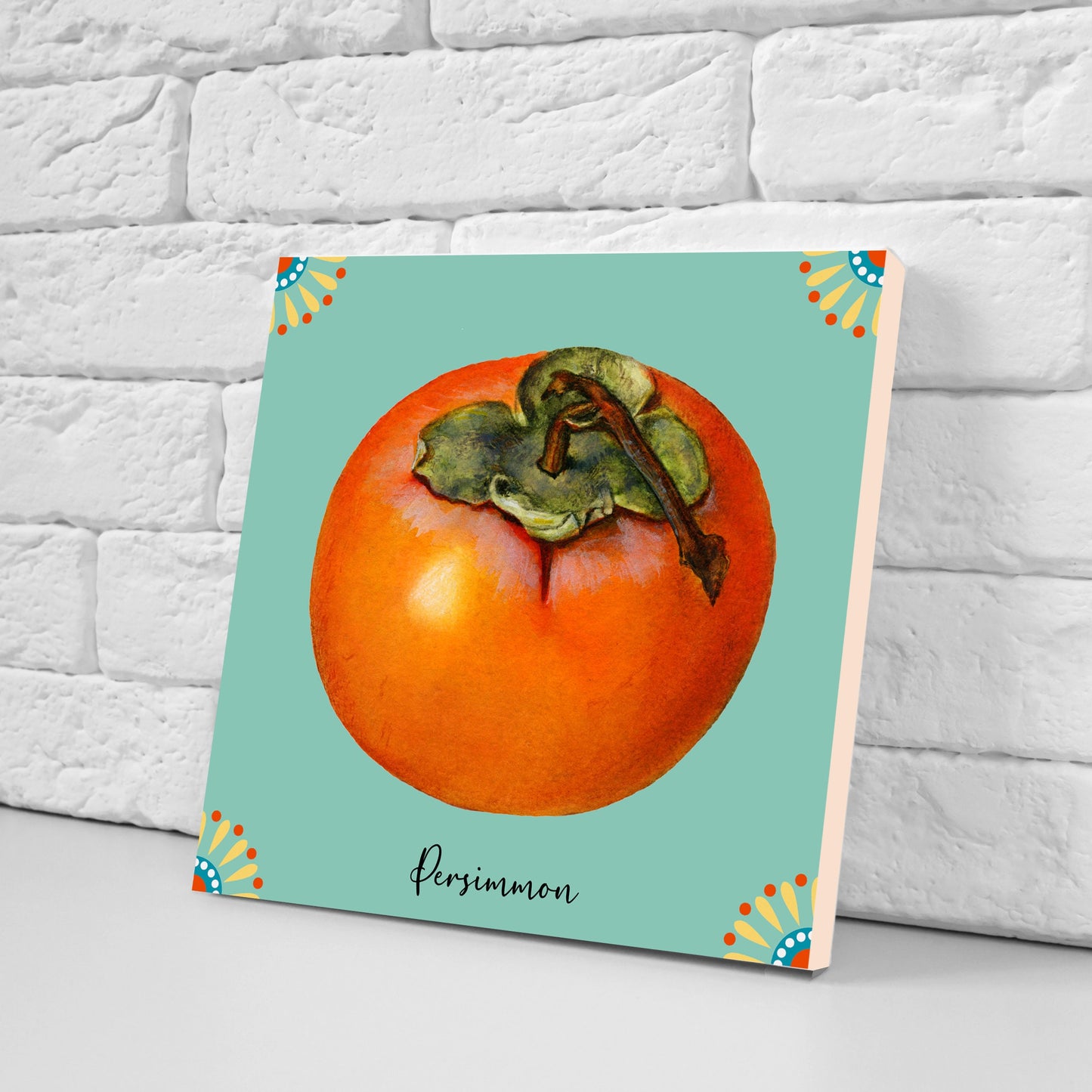 Fruit print Kitchen Ceramic Tiles - Set of 4 Ceramic Decor Tiles -Kitchen Backsplash Tiles, Bathroom Tiles, Botanical wall art - Fruit decor