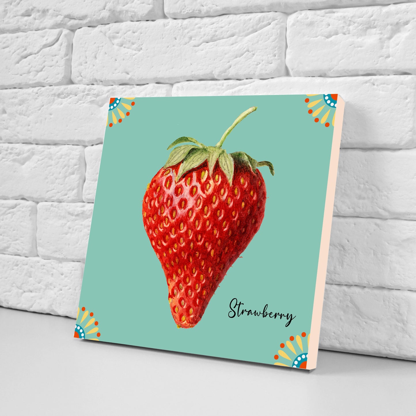 Fruit print Kitchen Ceramic Tiles - Set of 4 Ceramic Decor Tiles -Kitchen Backsplash Tiles, Bathroom Tiles, Botanical wall art - Fruit decor