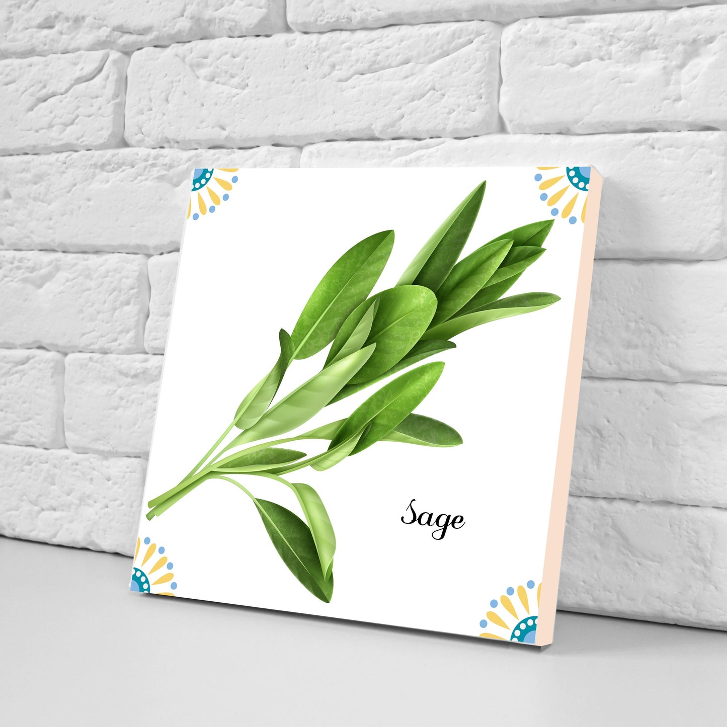 Aromatic herbs print Kitchen Ceramic Tiles - Set of 4 Ceramic Decor Tiles - Kitchen Backsplash Tiles, Bathroom Tiles, Botanical wall art