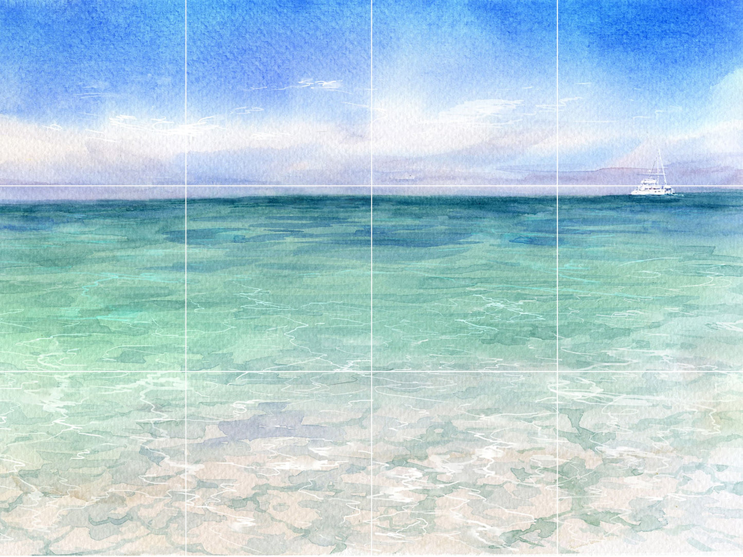 Tile Mural/Mosaic Ceramic Panel of Watercolor Ocean Waves- Sea Mural - Ocean Waves Wall Mural - Wall Art -Tile Mural - Landscape Tile Mosaic