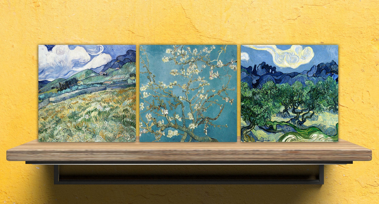 Van Gogh Set of 3 Ceramic tiles, Ceramic Decor Tiles, Kitchen Backsplash Tiles, Bathroom Tiles, Van Gogh wall art, Van Gogh print