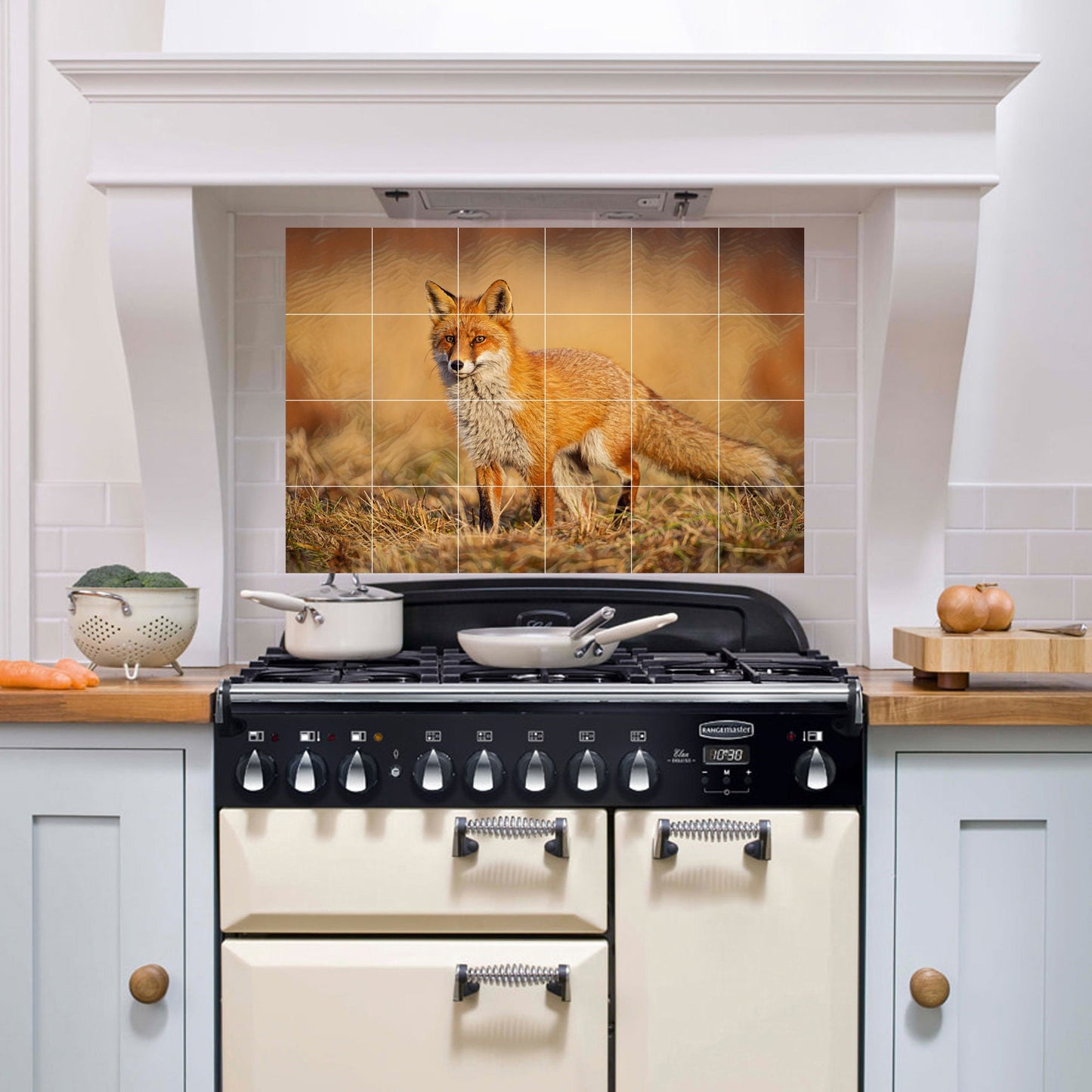 Tile Mural/Mosaic Ceramic Panel of a Red Fox-Fox Wall Art - Tile Mural Fox Art Print - Gloss Tiles - Tile Mosaic - Kitchen backsplash