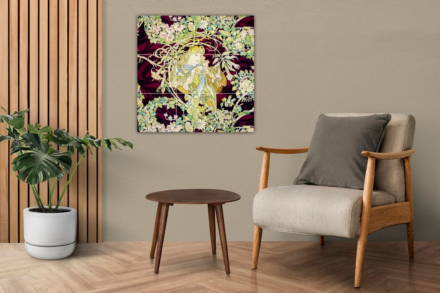 Tile Mural/Mosaic Ceramic Panel of Alphonse Mucha - Alphonse Mucha wall print - Mucha wall art - Tile Mural - Woman with daisy tile mural