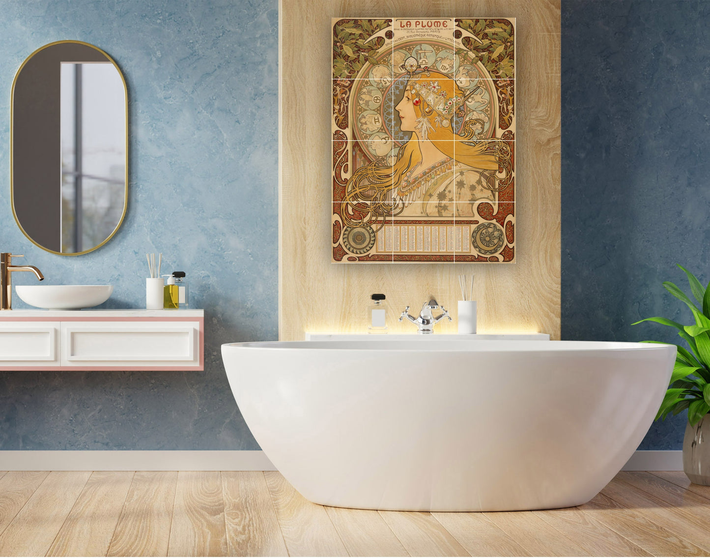 Tile Mural/Mosaic Ceramic Panel of Alphonse Mucha - Alphonse Mucha wall print - Mucha wall art - Tile Mural -Alphonse Mucha la Plume