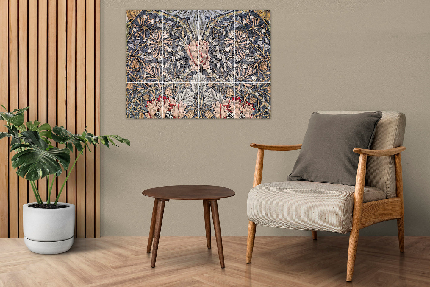 Tile Mural/Mosaic Ceramic Panel of Printed Linen Honeysuckle William Morris - William Morris wall art - Tile Mural -Gloss Tiles-Tile Mosaic