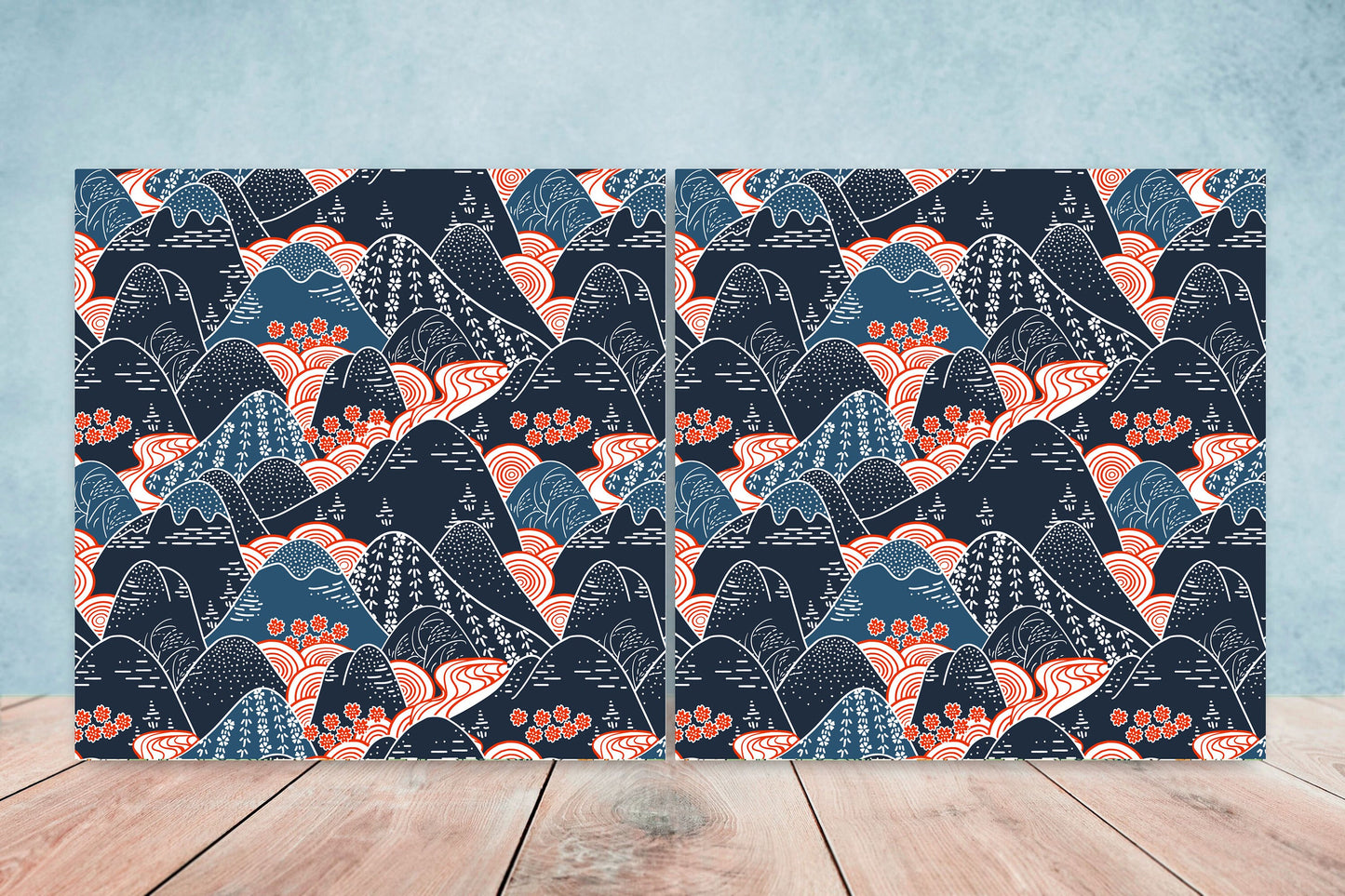 Japanese Ceramic Tiles - Set of 2 Japan Wall Decor Tiles - Kitchen Backsplash Tiles, Table Decorative Tiles, Bathroom Tiles, Coaster