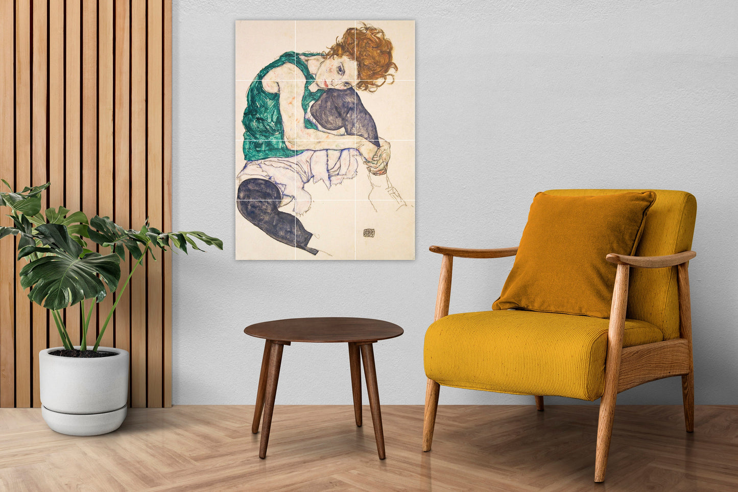 Tile Mural/Mosaic Ceramic Panel of Egon Schiele seated woman - Egon Schiele wall print - Schiele wall art - Tile Mural - Egon Schiele Mural