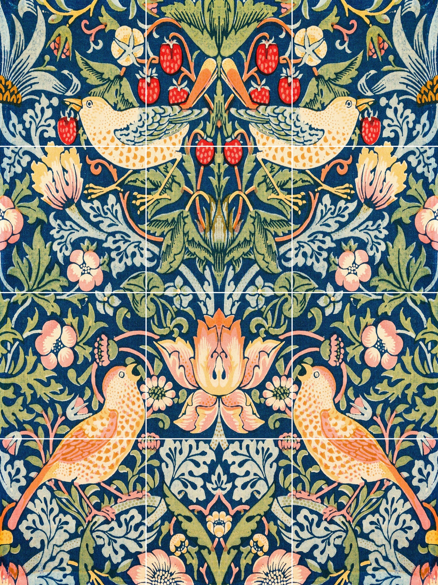 Tile Mural/Mosaic Ceramic Panel of William Morris Strawberry Thief pattern - William Morris wall art - Tile Mural -Morris print -Tile Mosaic