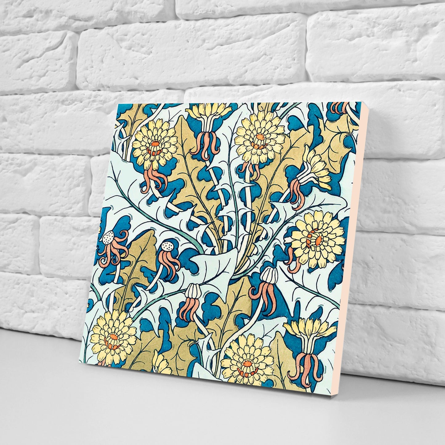 Floral Tiles Flowers Tile Dandelion- Set of 2 Art Nouveau Wall Décor Tiles -Kitchen Backsplash Tiles, Table Decorative Tiles, Bathroom Tiles