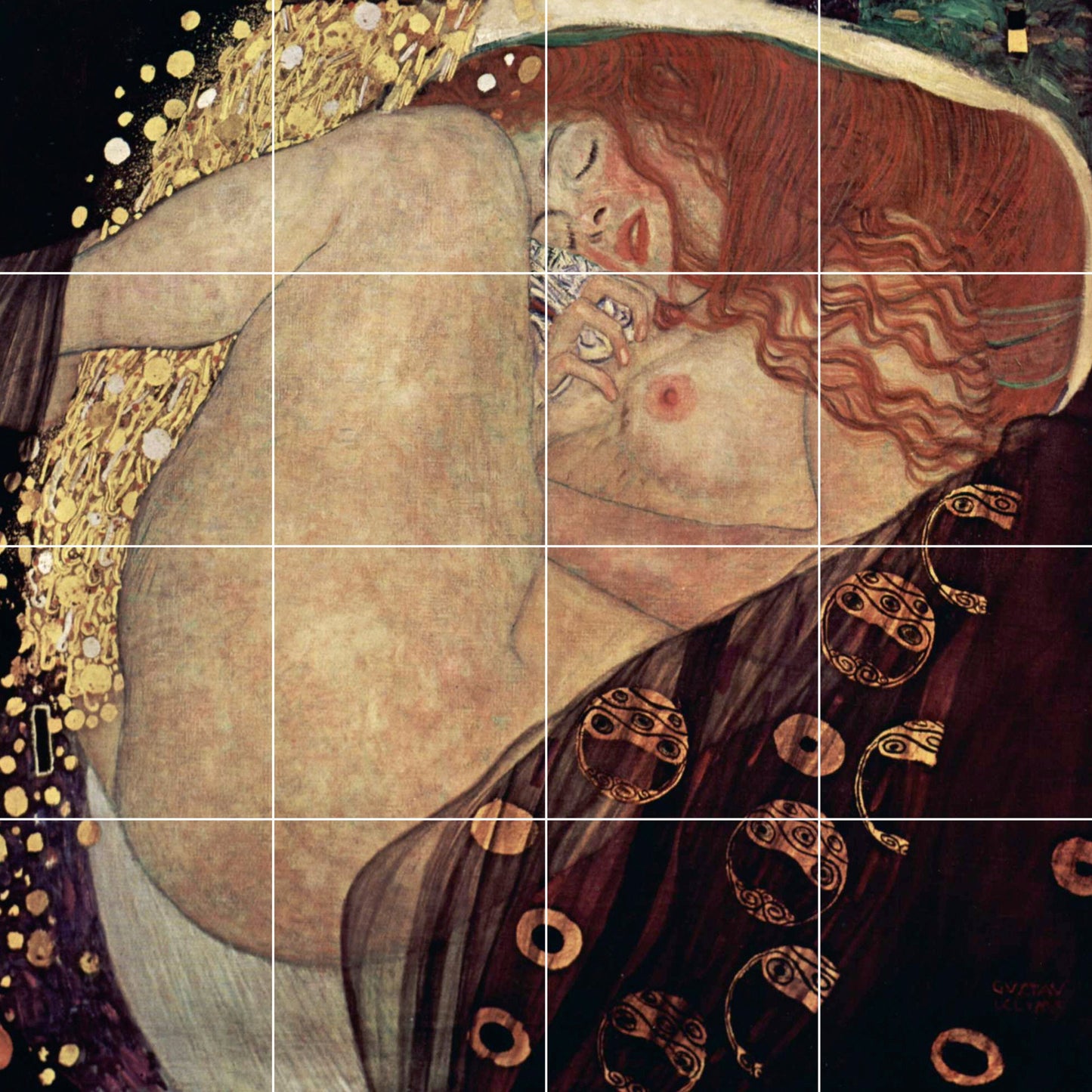 Tile Mural/Mosaic Ceramic Panel of Gustav Klimt Danae - Gustav Klimt wall print - Klimt Tile Mural - Klimt nude wall print - Tile Mosaic