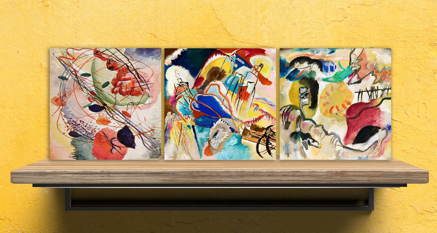 Wassily Kandinsky Set of 3 Ceramic tiles, Ceramic Decor Tiles, Kitchen Backsplash Tiles, Bathroom Tiles, Kandinsky wall art, Kandinsky print