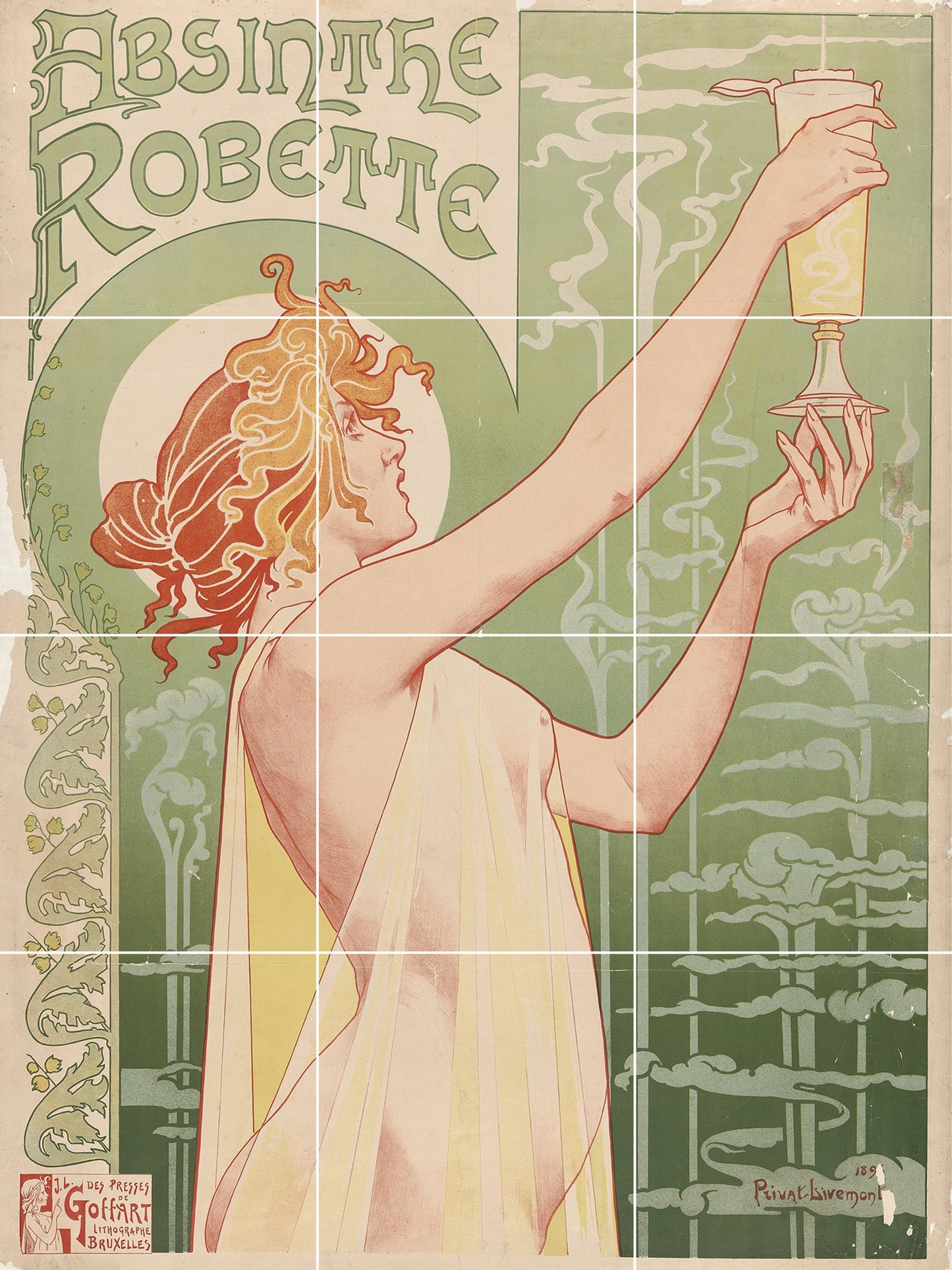 Tile Mural/Mosaic Ceramic Panel of Privat-Livemont Absinthe Robette -Livemont wall print -Livemont wall art-Livemont nude print -Tile Mosaic