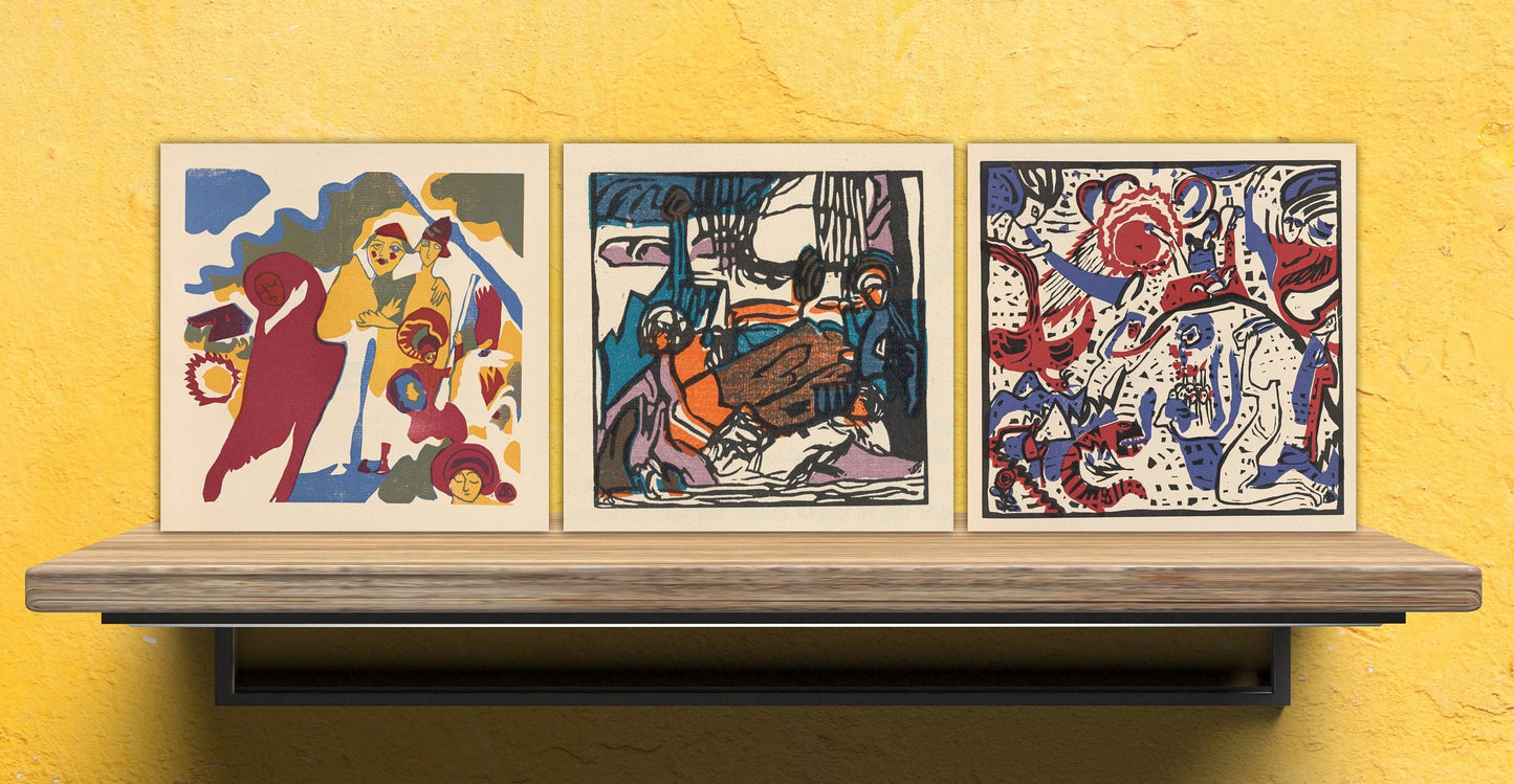 Wassily Kandinsky Set of 3 Ceramic tiles, Ceramic Decor Tiles, Kitchen Backsplash Tiles, Bathroom Tiles, Kandinsky wall art, Kandinsky print