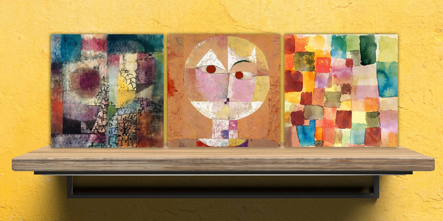 Paul Klee Set of 3 Ceramic tiles, Ceramic Decor Tiles, Kitchen Backsplash Tiles, Bathroom Tiles, Paul Klee wall art, Paul Klee print