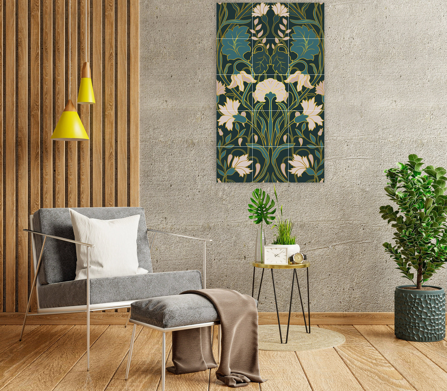 Art Nouveau Floral Ceramic Tile Mural/Mosaic - Art Nouveau Wall Decor Tiles - Flower Mural - Floral Print -Kitchen Backsplash Tiles,Bathroom
