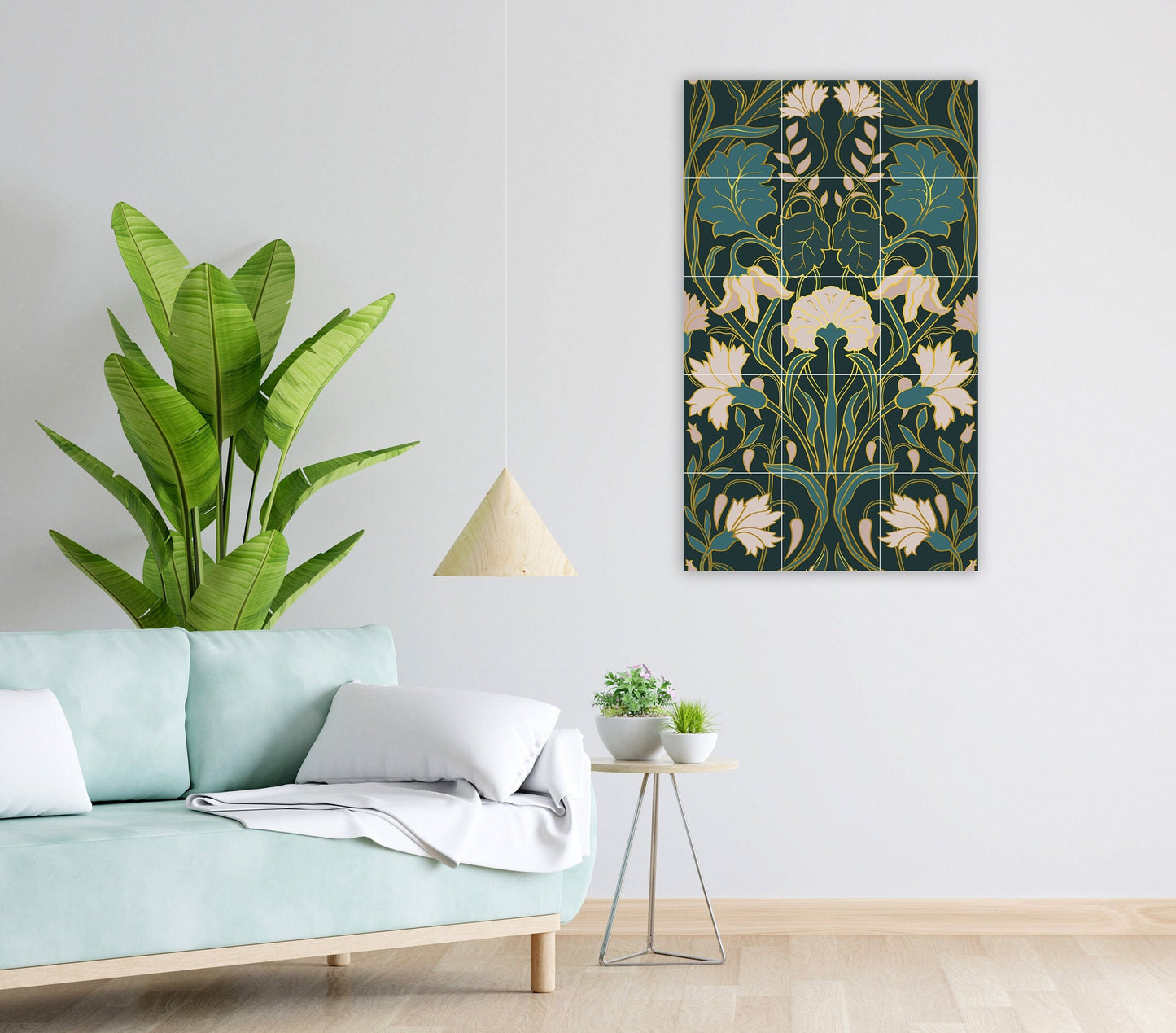 Art Nouveau Floral Ceramic Tile Mural/Mosaic - Art Nouveau Wall Decor Tiles - Flower Mural - Floral Print -Kitchen Backsplash Tiles,Bathroom