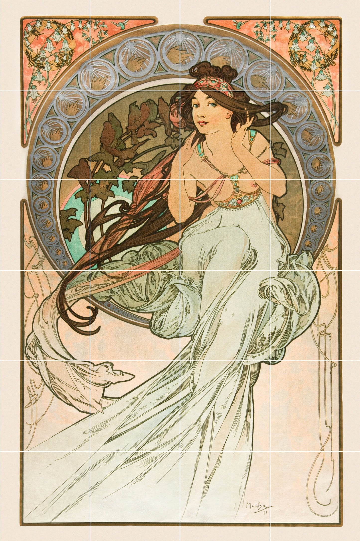 Tile Mural/Mosaic Ceramic Panel of Alphonse Mucha - Alphonse Mucha wall print - Mucha wall art - Tile Mural - Gloss Tiles- Tile Mosaic