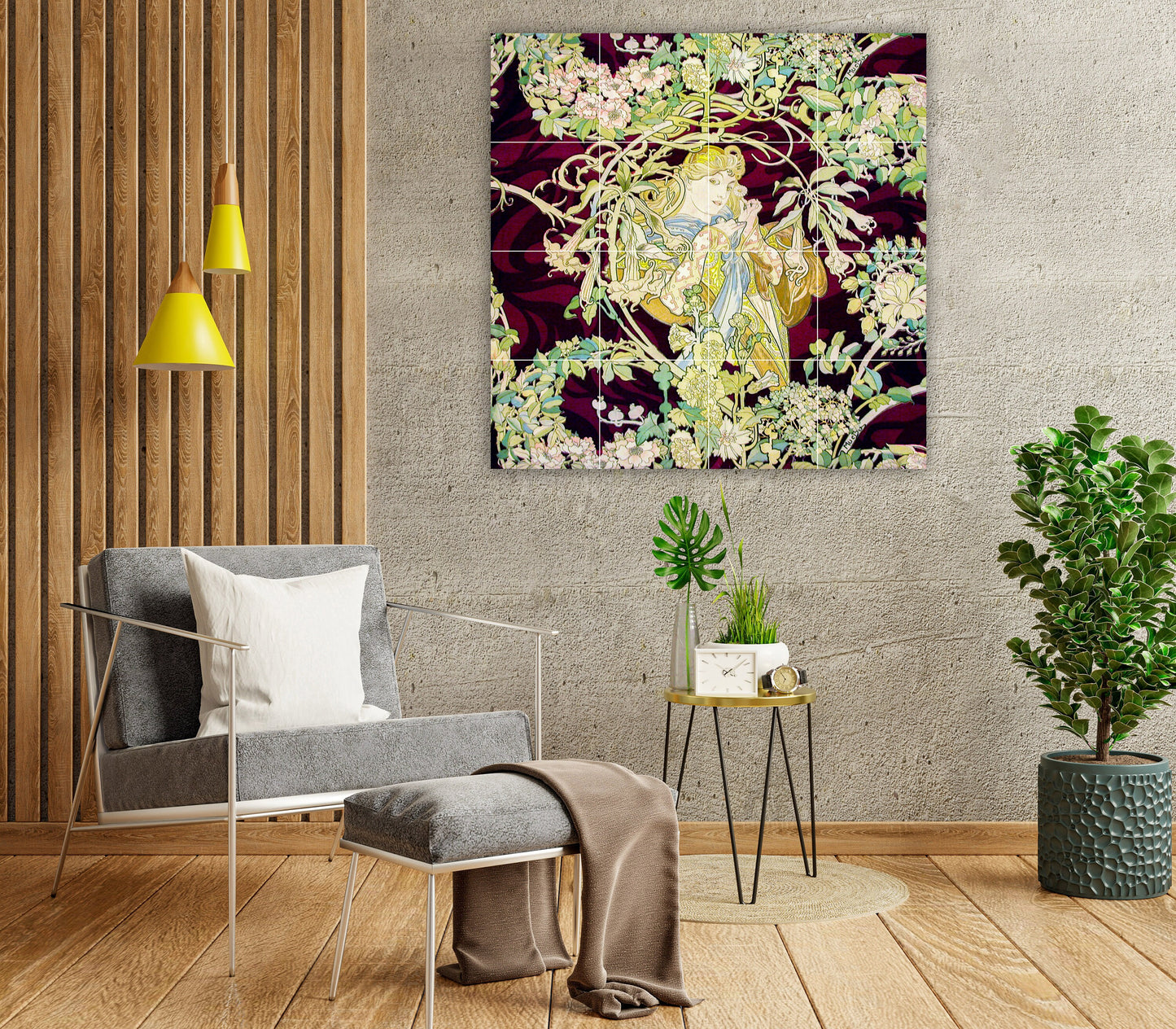 Tile Mural/Mosaic Ceramic Panel of Alphonse Mucha - Alphonse Mucha wall print - Mucha wall art - Tile Mural - Woman with daisy tile mural
