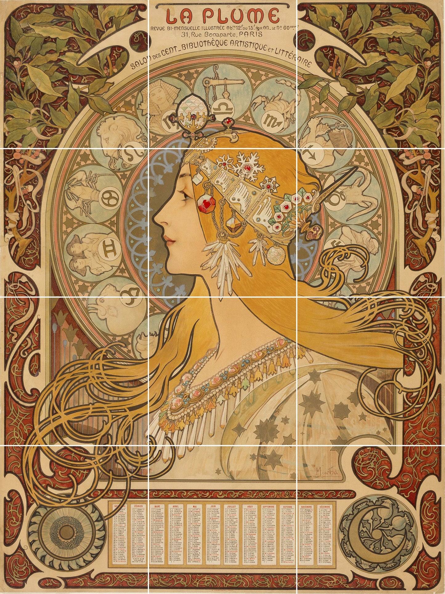 Tile Mural/Mosaic Ceramic Panel of Alphonse Mucha - Alphonse Mucha wall print - Mucha wall art - Tile Mural -Alphonse Mucha la Plume