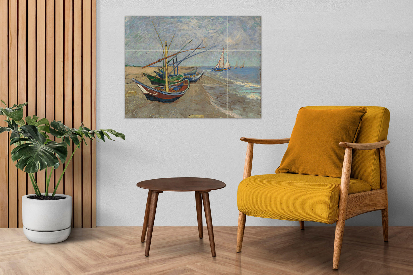 Tile Mural/Mosaic Ceramic Panel of Van Gogh Fishing boats on the beach -Van Gogh Wall Art - Van Gogh Tile Mural -Van Gogh print -Tile Mosaic