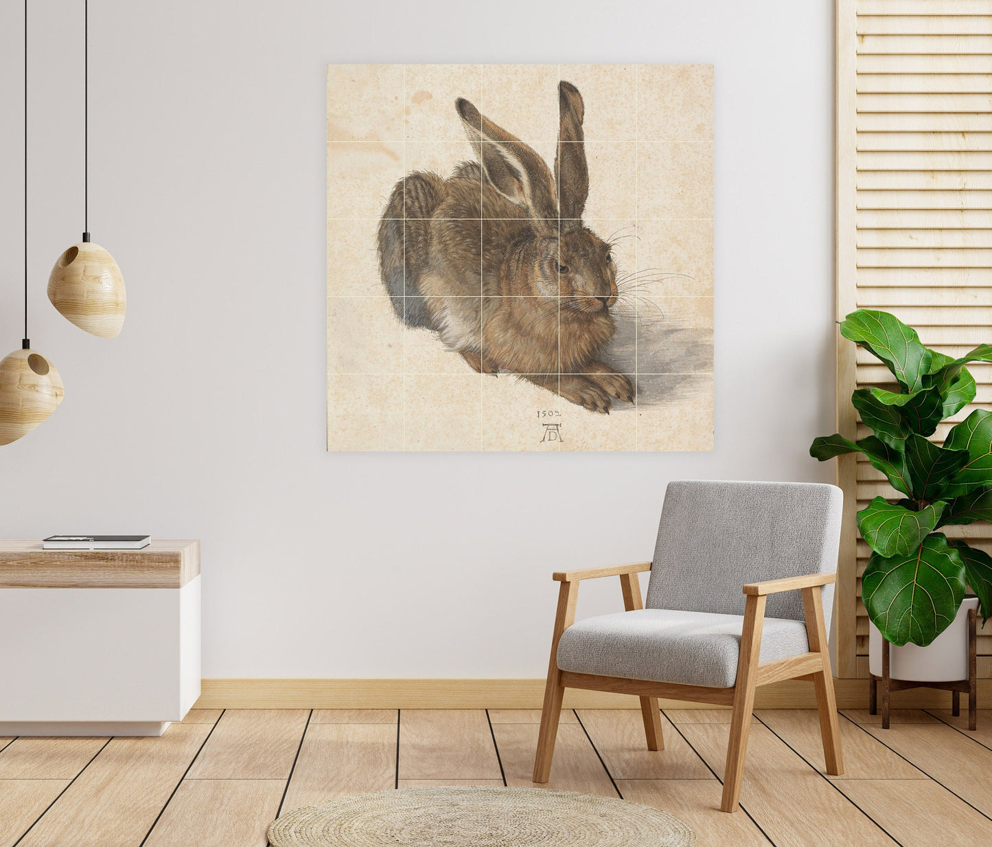 Tile Mural/Mosaic Ceramic Panel of Albrecht Dürer Young Hare -Albrecht Dürer wall art - Dürer wall print-Tile Mural-Gloss Tiles-Tile Mosaic
