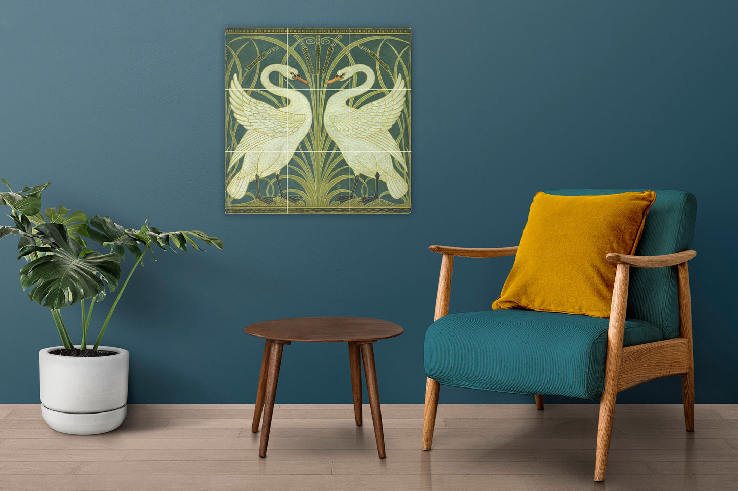 Tile Mural/Mosaic Ceramic Panel of Walter Crane Swan, Rush and Iris- Walter Crane wall art -Art Nouveau Tile Mural -Crane print -Tile Mosaic