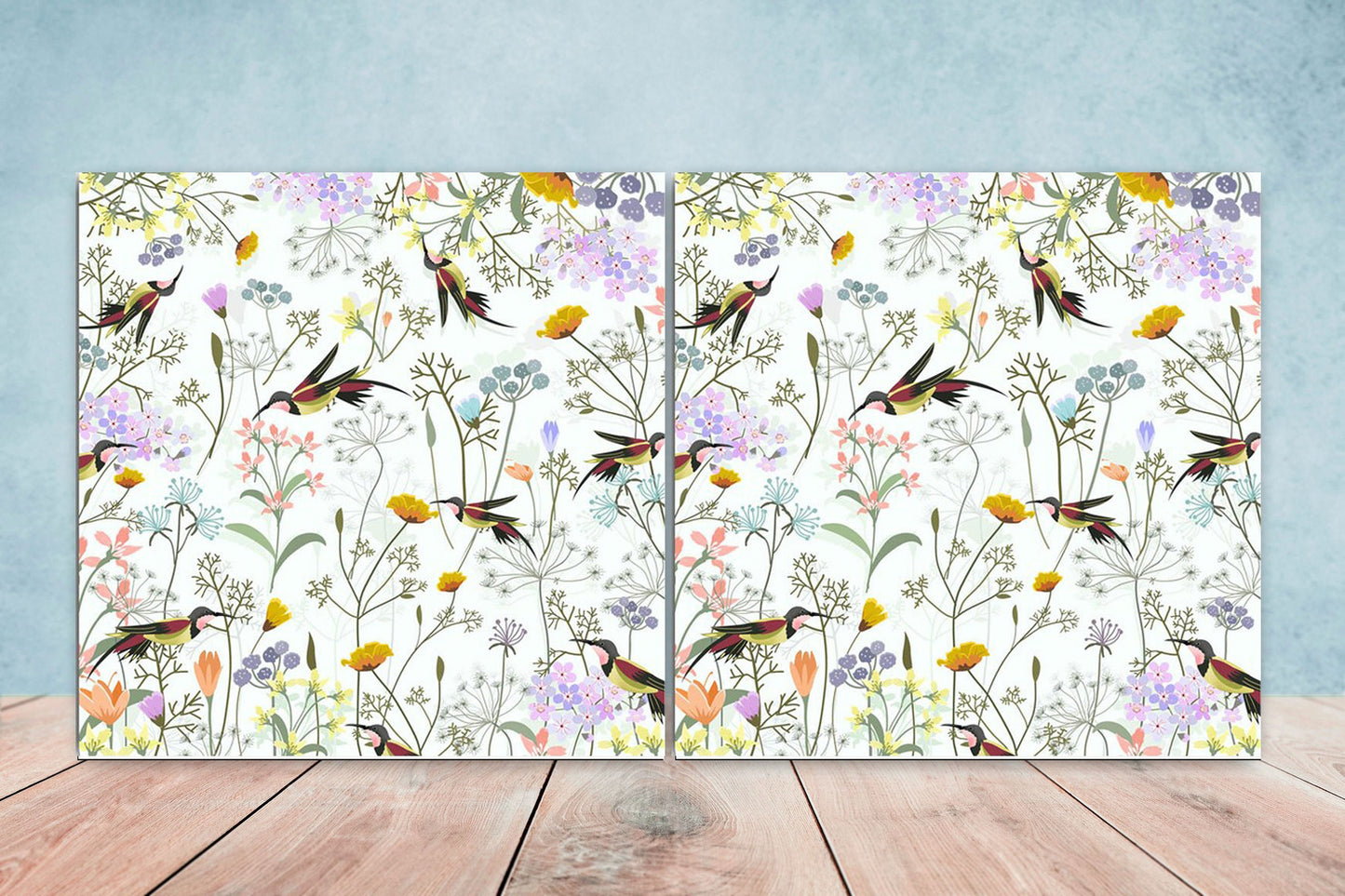 Birds and Flowers Ceramic tiles - Set of 2 Birds and Flowers Wall Decor Tiles - Kitchen Backsplash Tiles, Decorative Tiles, Bathroom Tiles
