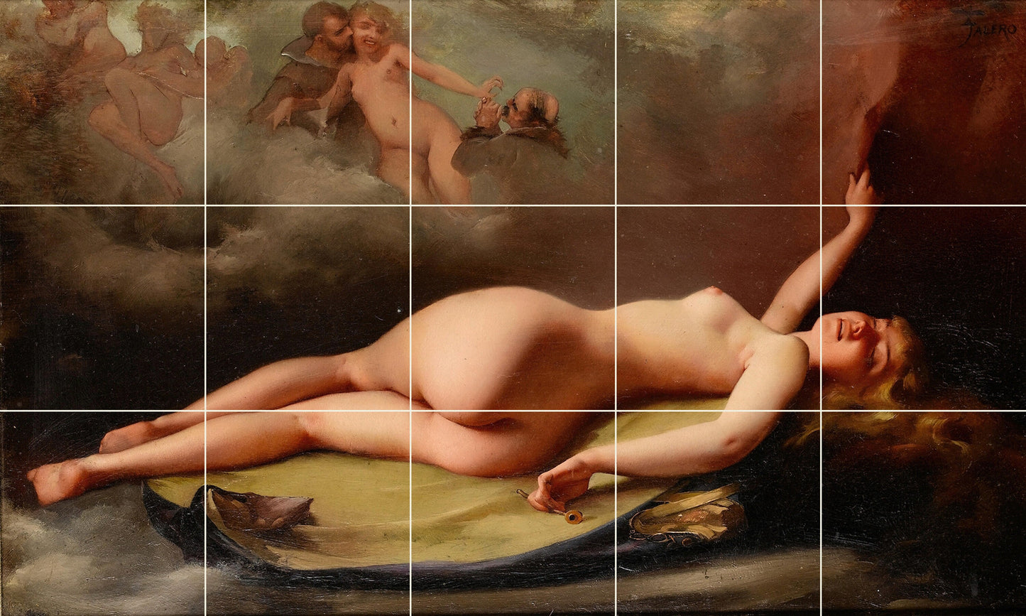 Tile Mural/Mosaic Ceramic Panel of Ricardo Falero Reclining Nude-Falero Wall Art -Ricardo Falero wall print -Falero nude print- Tile Mosaic