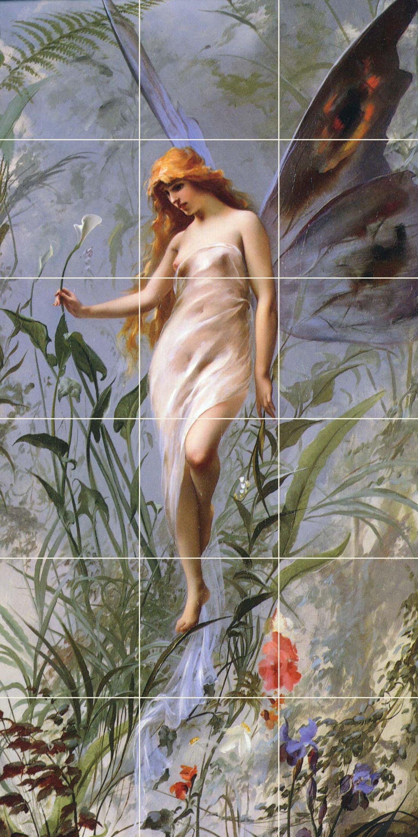Tile Mural/Mosaic Ceramic Panel of Ricardo Falero Fairy - Falero Wall Art - Ricardo Falero wall print - Falero fairy print -Tile Mosaic