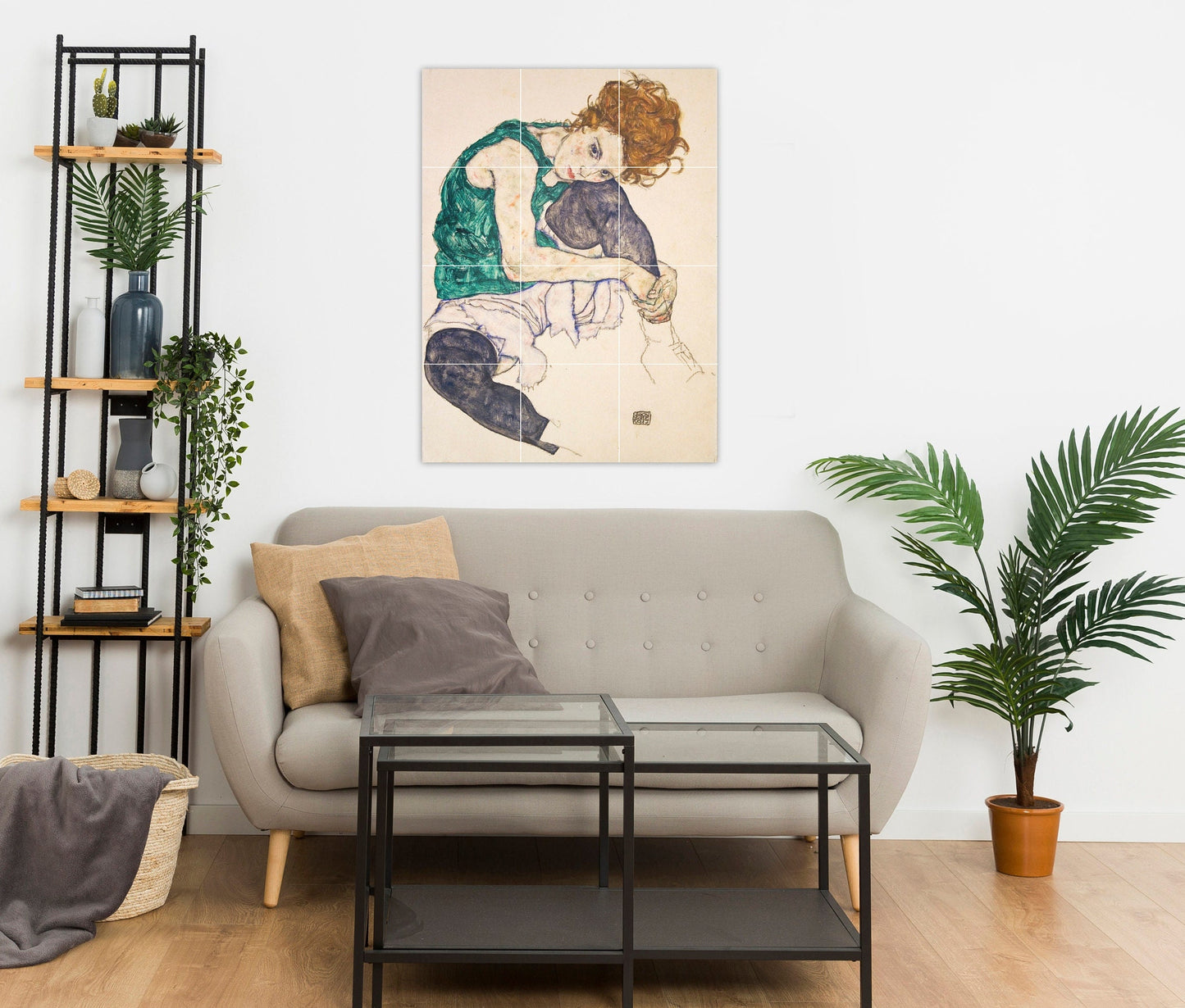 Tile Mural/Mosaic Ceramic Panel of Egon Schiele seated woman - Egon Schiele wall print - Schiele wall art - Tile Mural - Egon Schiele Mural