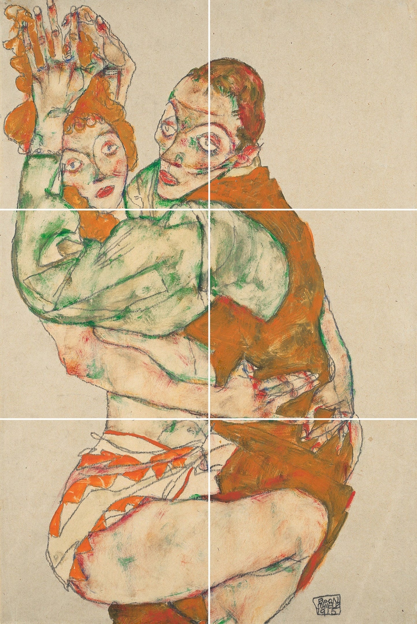 Tile Mural/Mosaic Ceramic Panel of Egon Schiele Lovemaking - Egon Schiele wall print - Schiele wall art - Tile Mural - Egon Schiele Mural