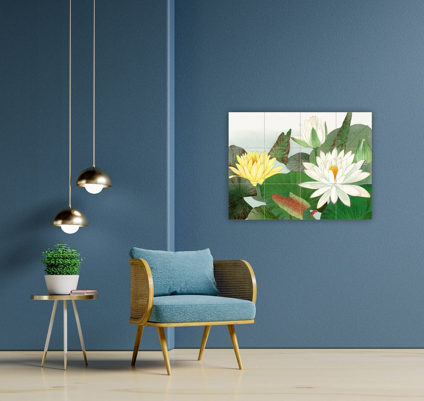 Tile Mural/Mosaic Ceramic Panel of Nymphaea Lotus -Japanese Wall Art - Lotus wall print - Tile Mural - Botanical print -Tile Mosaic