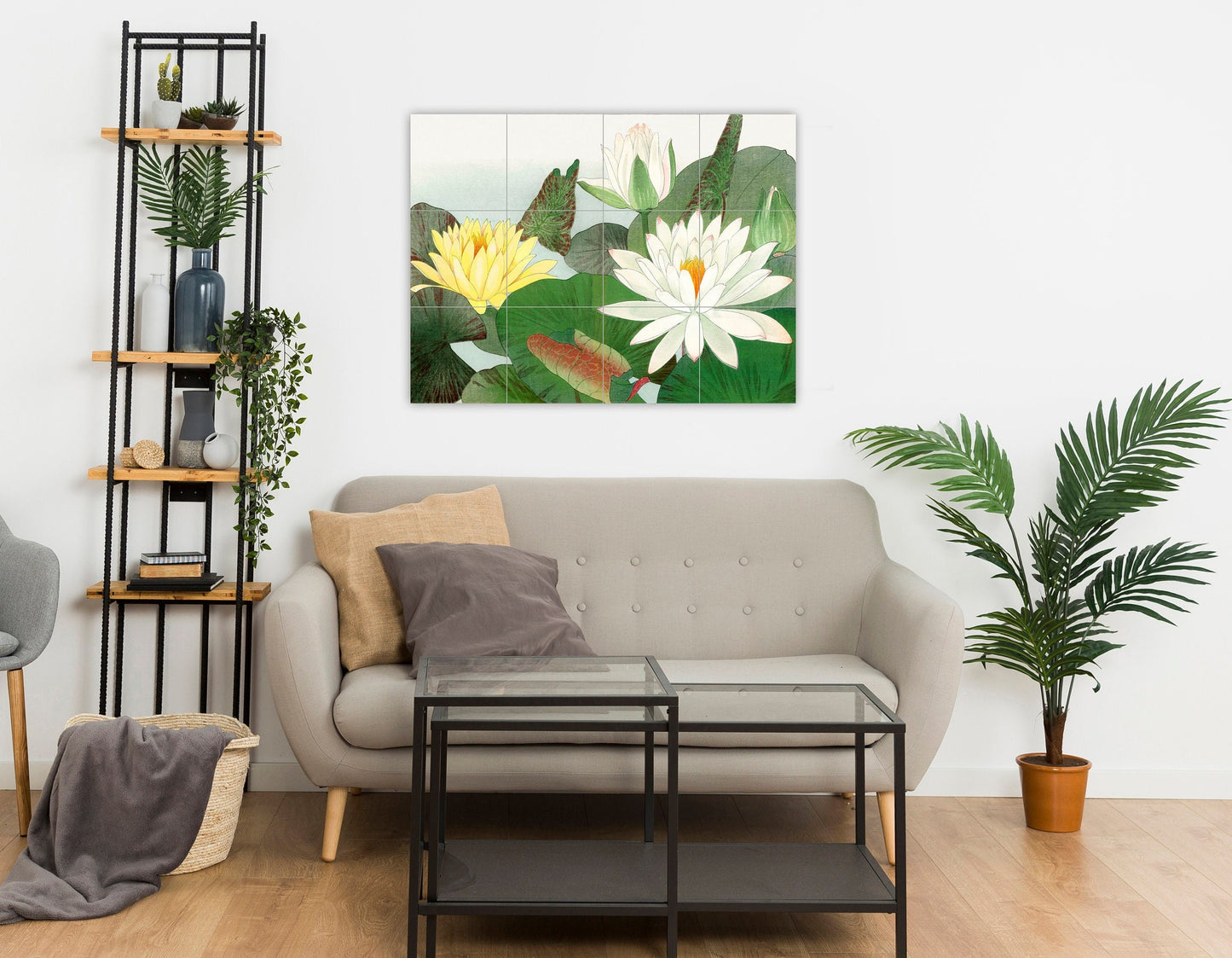 Tile Mural/Mosaic Ceramic Panel of Nymphaea Lotus -Japanese Wall Art - Lotus wall print - Tile Mural - Botanical print -Tile Mosaic