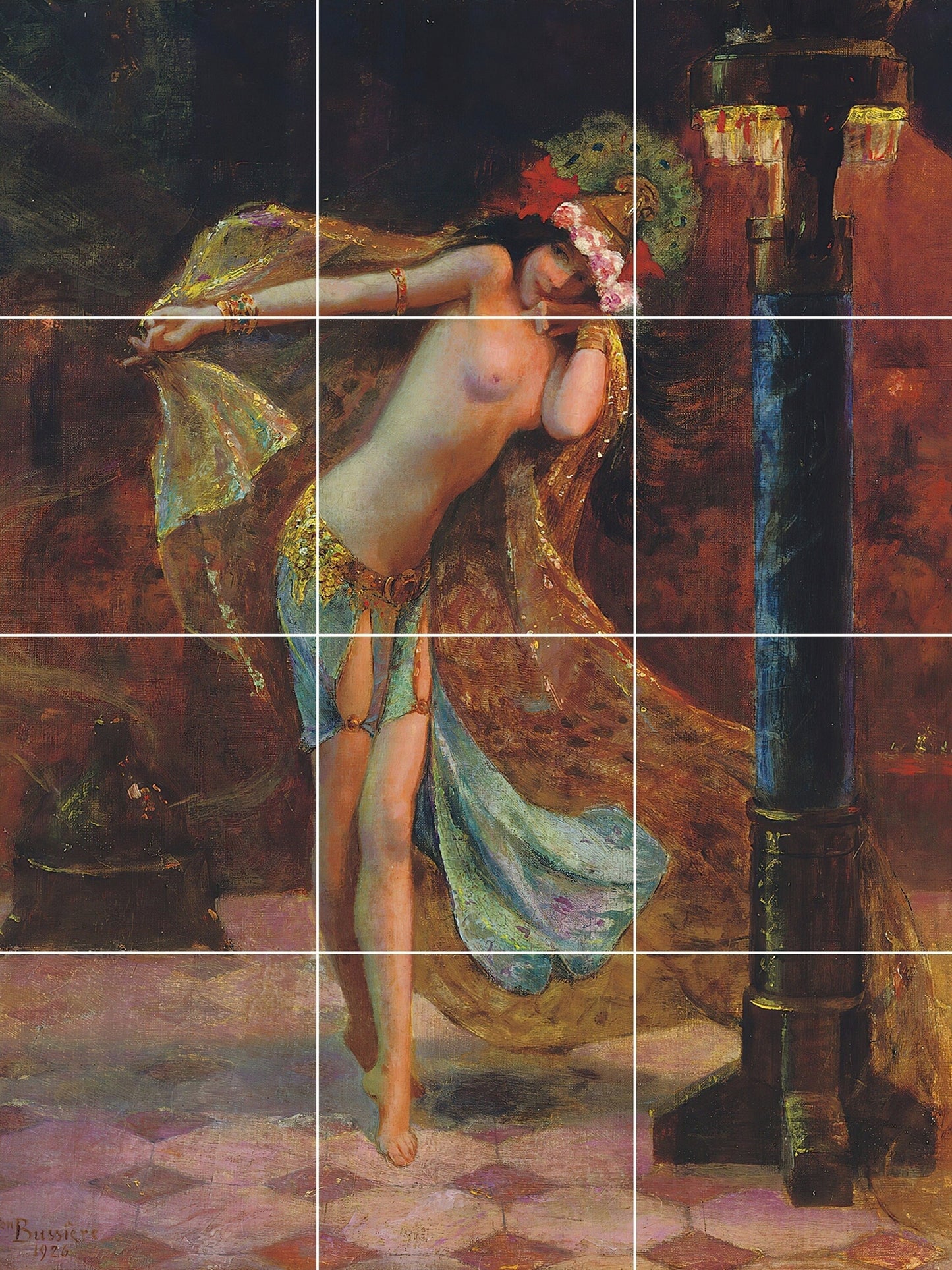 Tile Mural/Mosaic Ceramic Panel of Gaston Bussiere Dance - Bussiere wall print -Bussiere wall art- Gaston Bussiere nude print -Tile Mosaic