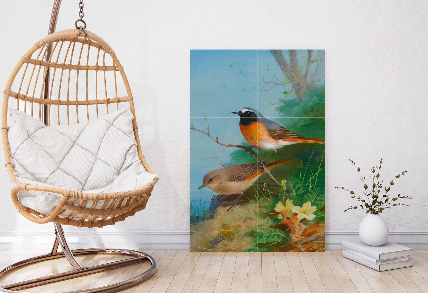 Tile Mural/Mosaic Ceramic Panel of a Pair of Redstarts - Archibald Thorburn print- Birds Mural -Bird Mosaic -Redstarts Wall Art -Gloss Tiles
