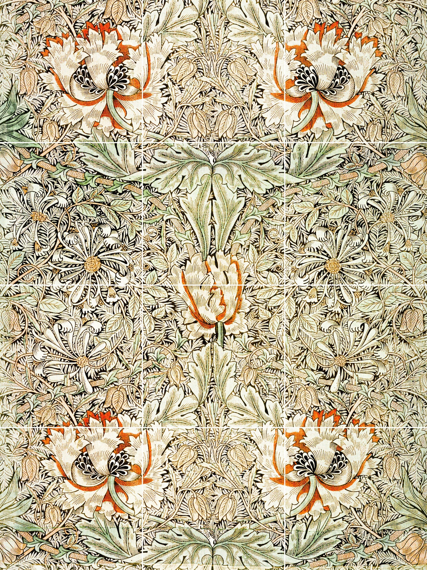 Tile Mural/Mosaic Ceramic Panel of Honeysuckle William Morris -William Morris wall art -Morris wall print-Tile Mural-Gloss Tiles-Tile Mosaic