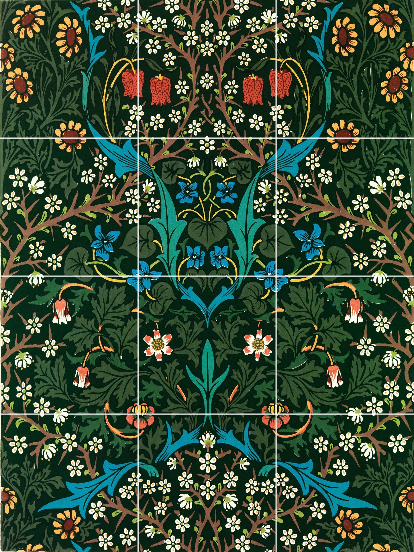 Tile Mural/Mosaic Ceramic Panel of Blackthorn - William Morris William Morris wall art-Morris wall print-Tile Mural-Gloss Tiles-Tile Mosaic